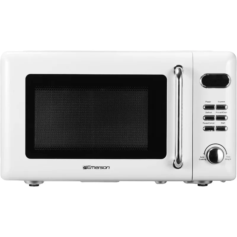 

Compact Countertop Microwave Oven with Button Control, LED Display, 700W 5 Power Levels, 8 Auto Menus, 0.7, Retro White