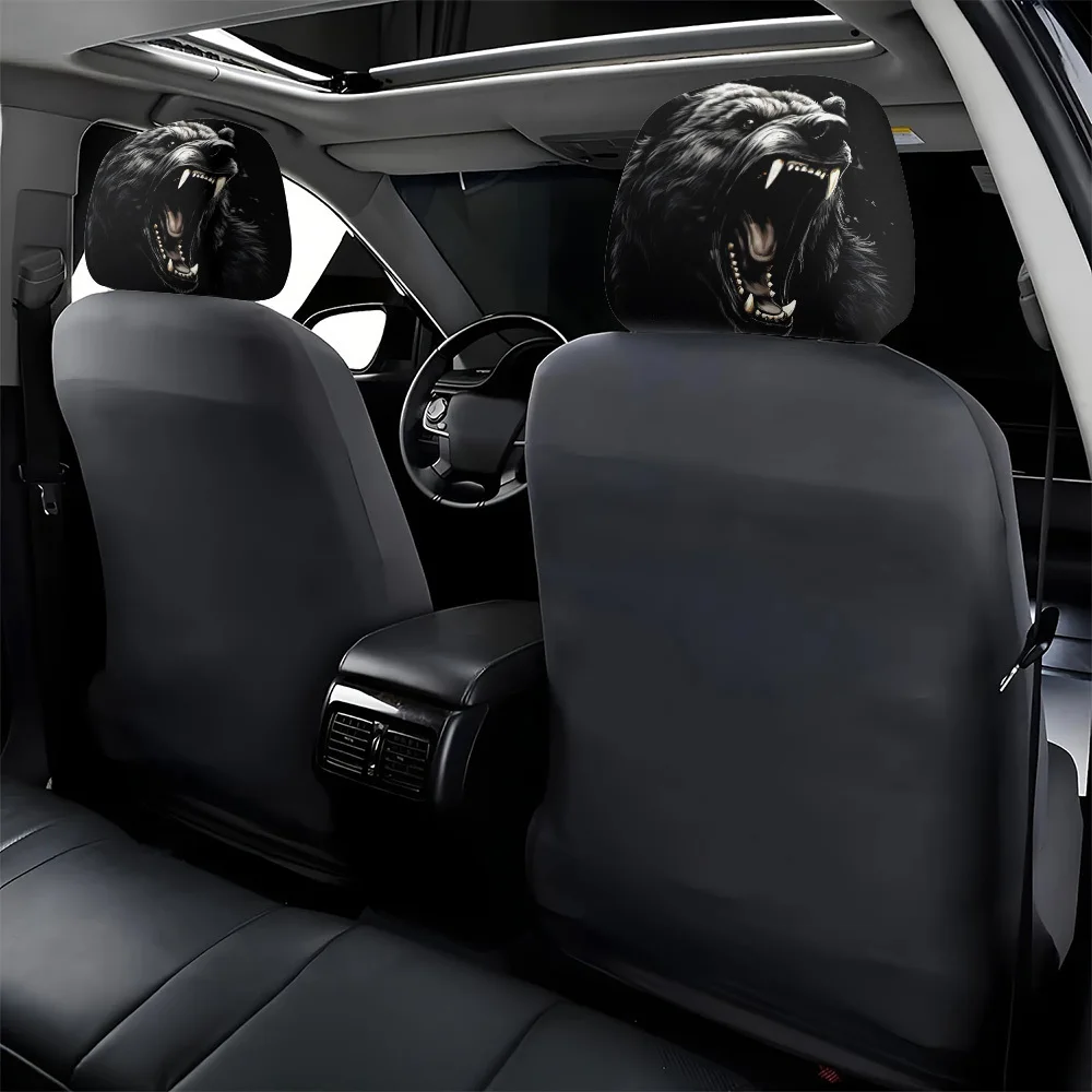 2Pcs Headrest Covers Car 2Pcs Headrest Covers Ghost Pack of 2 black bear headrests with domineering bear face pattern - suitable