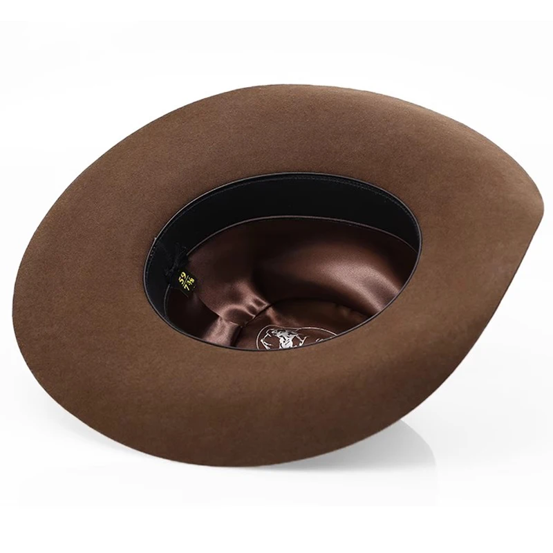 Brand Design Unisex Western Cowboy Hat Wool Felt American Hats Fedora Coffee Color Outdoor Wide Brim Hat