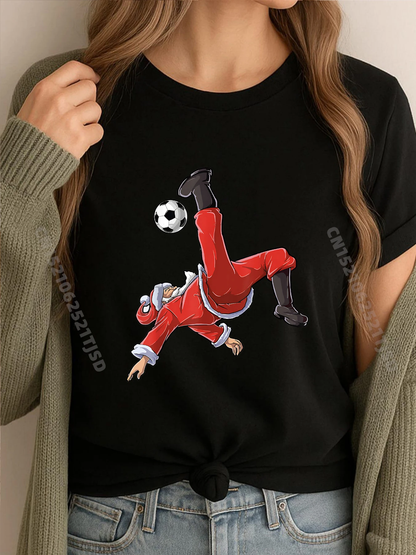 

Santa Claus Playing Soccer Christmas Xmas Holiday Printed T-Shirt T-Shirt