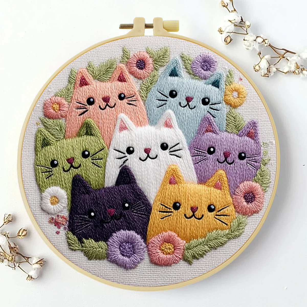 1 Stück 20X20CM/7,87 Zoll Niedliches Katzen-Stickerei-Starter-Kit DIY-Set Handwerk Malerei Nähen Kunst Nadelkunst – Detail 3