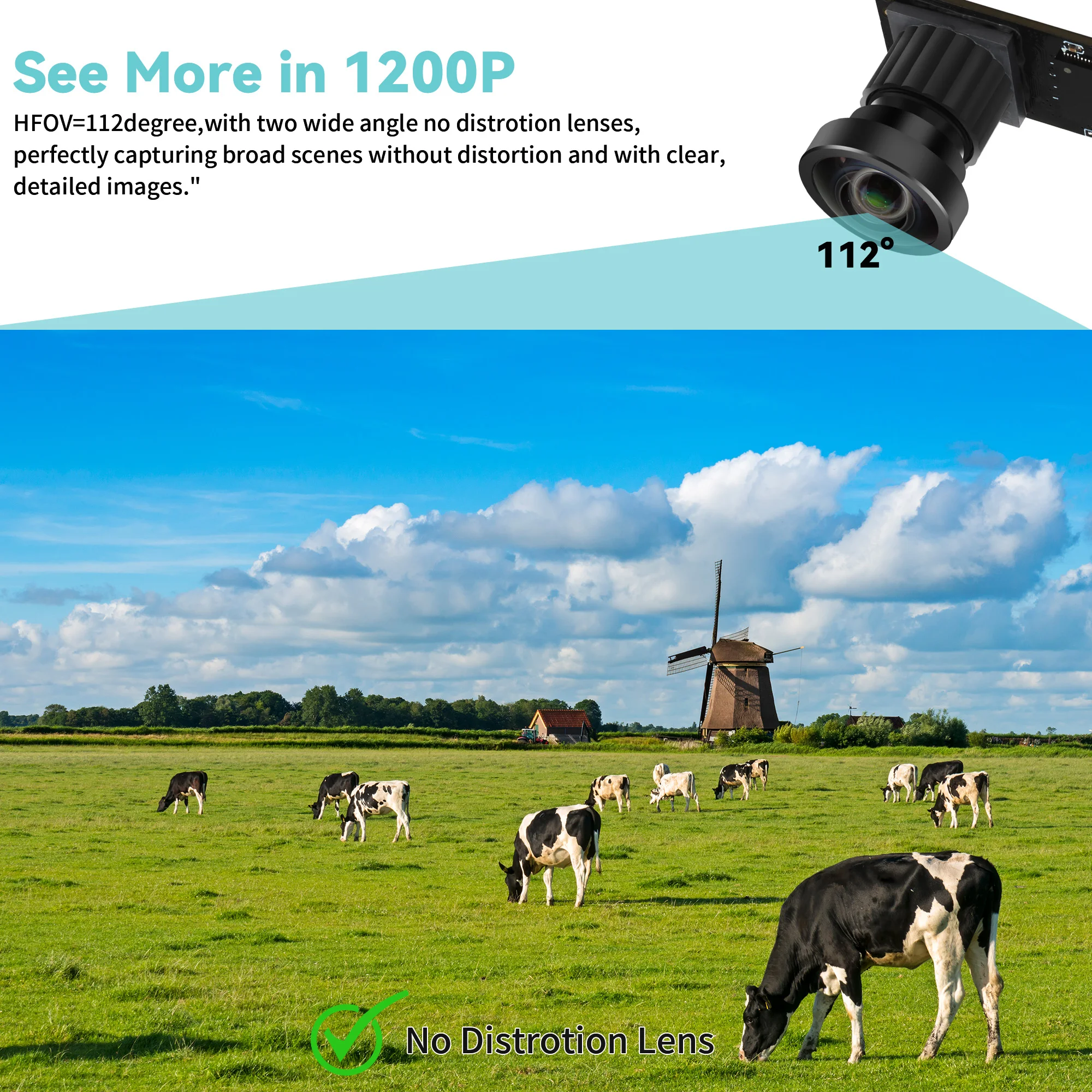 ELP USB Stereo Camera Module 1200P 60FPS Global Shutter Webcam with Synchronous Dual Lens,112° Wide Angle 3D Webcam for VR,PC