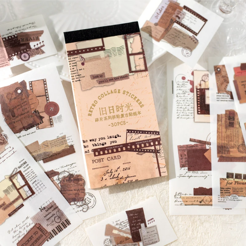Journal GO 30 Stück Vintage-Aufkleber für Scrapbooking, Dekor, Fortsetzung, Aufkleber, Buch, selbstklebende Junk-Collage, Journal, Planer-Etiketten