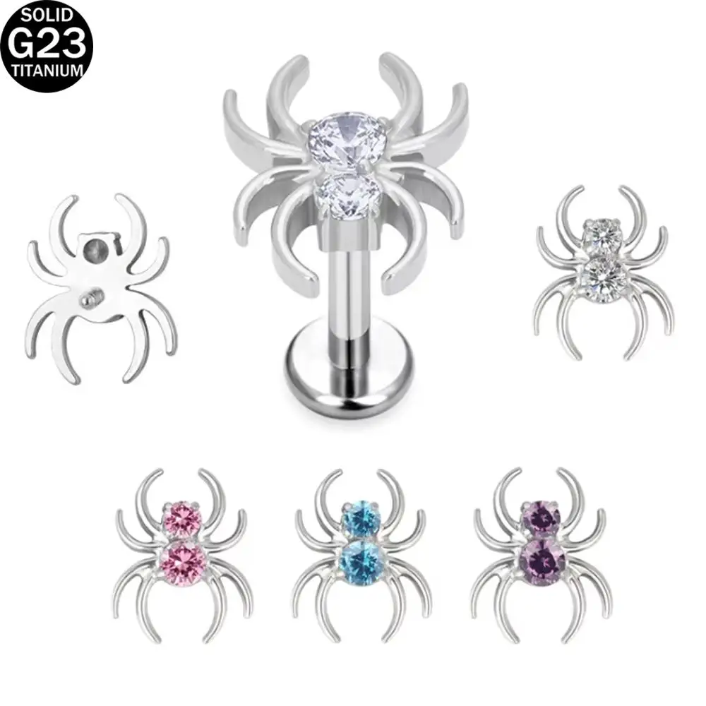 1PC F136 Titanium Spide Piercing Jewelry Labret Ear Stud Spider Zircon Internal Thread Helix Conch Cartilage Tragus Lip Stud Ear