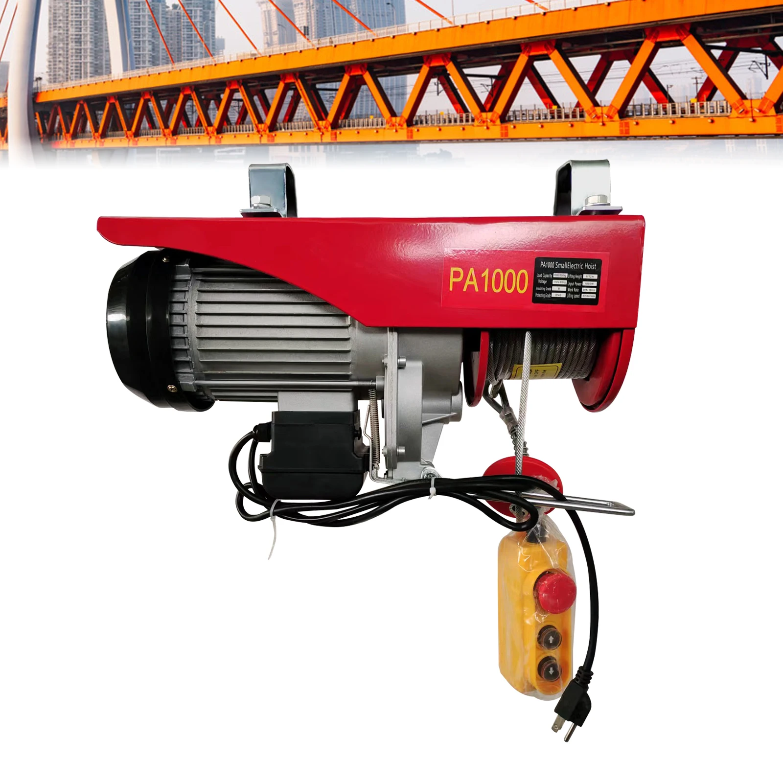 

Electric Wire Cable Hoist 2200Lbs Winch Crane Lifter With Towing Strap Sling Overhead Remote Control 110V