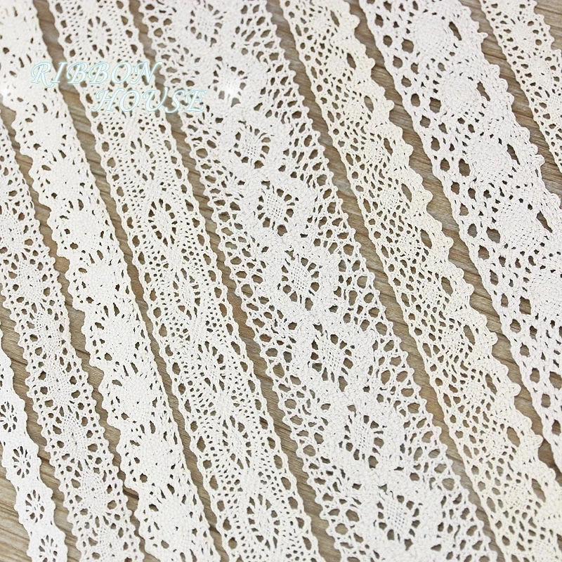 (5Meter/roll) White Beige Cotton Embroidered Lace Net Ribbons Fabric Trim Handmade DIY Sewing Craft Materials Lace