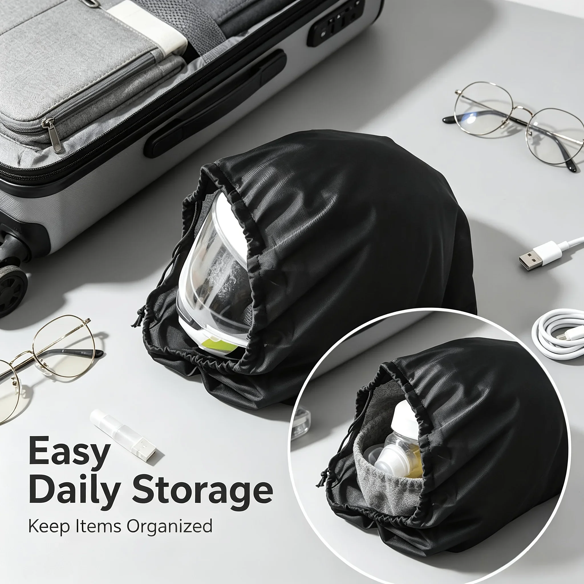 Soft Plush Drawstring Helmet Storage Bag, Waterproof Dustproof Pocket for Motorcycle Bike Full & Half Helmet