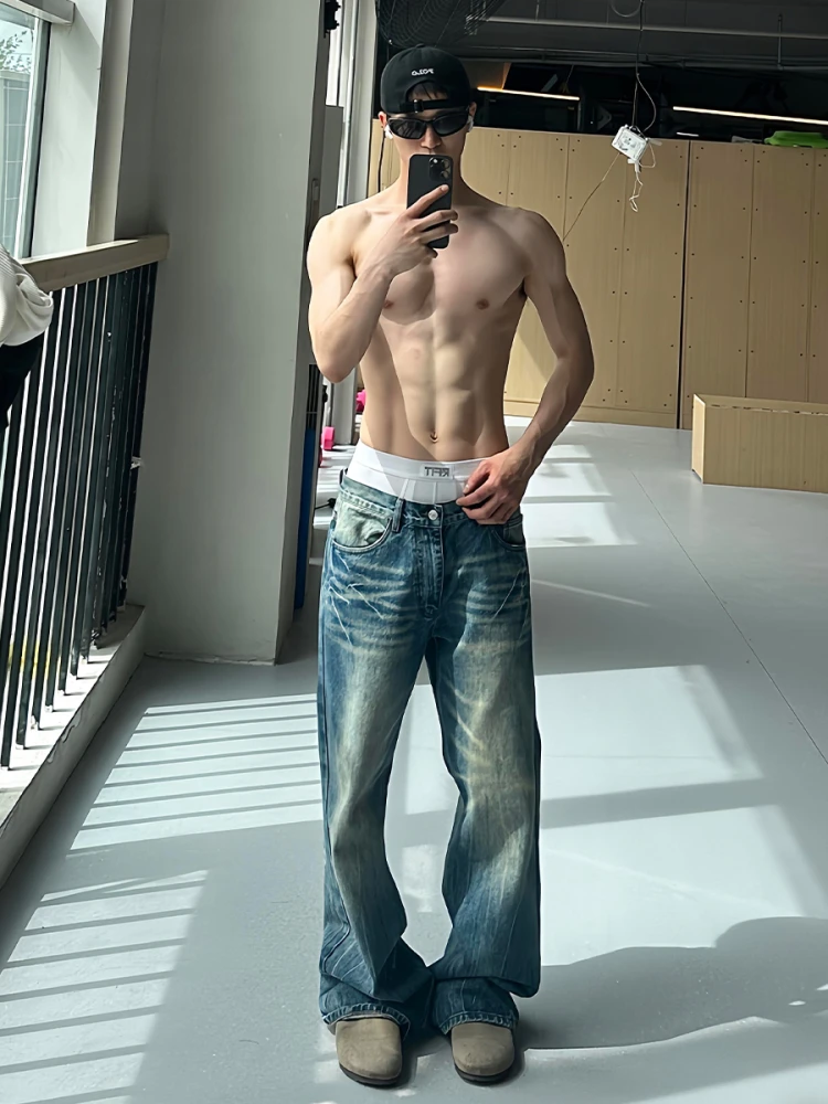 

Мужские джинсы Slim Fit прямого кроя, летние, с принтом «Молния», молодежные, модные, свободного кроя