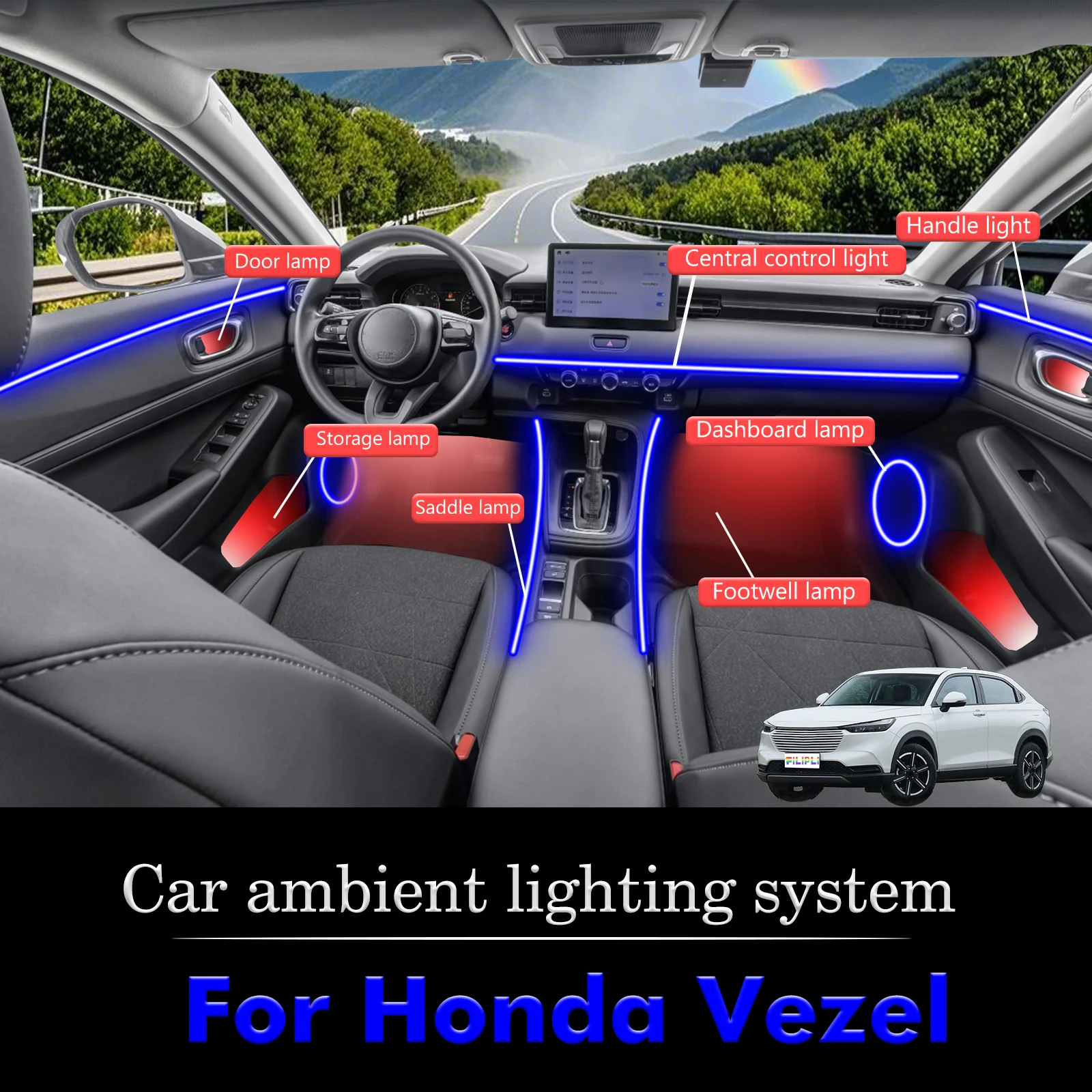 

For Honda Vezel Smart Remote Control Car Interior Ambient Light RGB 64 Colors LED Energy Saving Efficient Lamp Kit