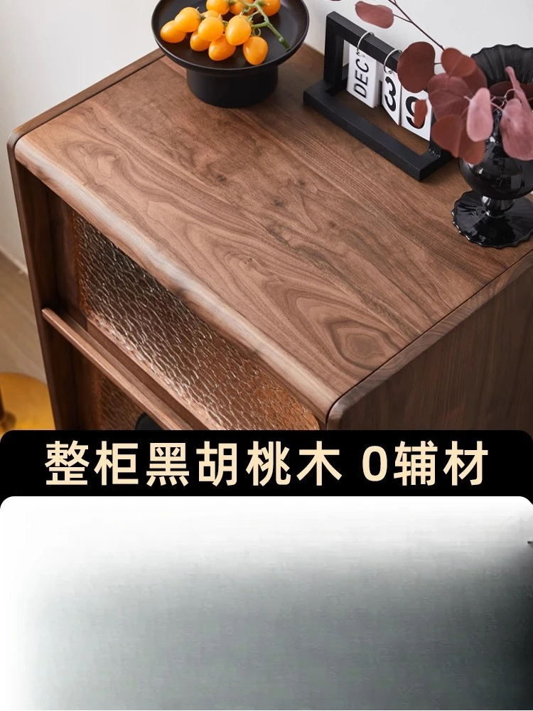 Black walnut side cabinet, modern simple wine cabinet display cabinet, TV storage cabinet solid wood bookcase