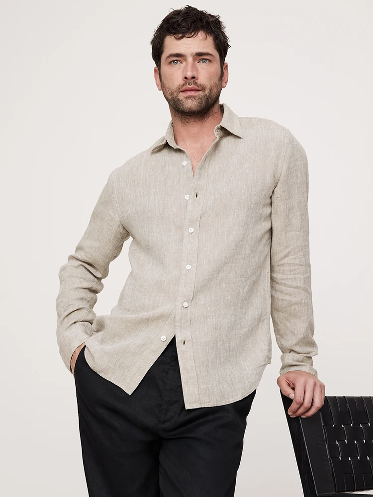 

Pure Linen Shirt Men's Summer Long Sleeve Casual White Top High End Linen Open Cardigan Loose Fit Daily Wear Male Children