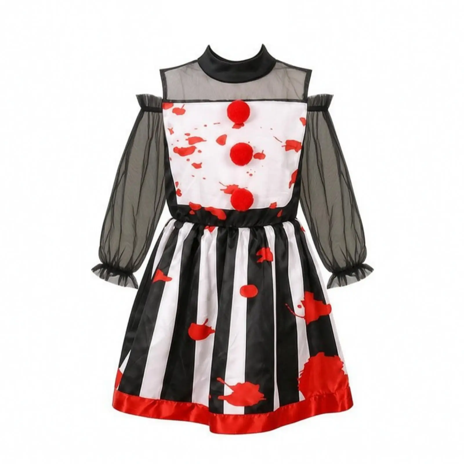 Reusable Clown Costume with Headpiece | Black and White Stripes, transparent Mesh Sleeves, Clown Dress, for Halloween
