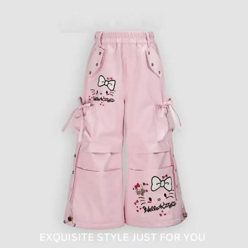 

Брюки Sanrio Hello Kitty, новый стиль, утолщенные, универсальные, модные, с мультяшным принтом, милые, крутые, штурмовые брюки, лыжные штаны, хит продаж