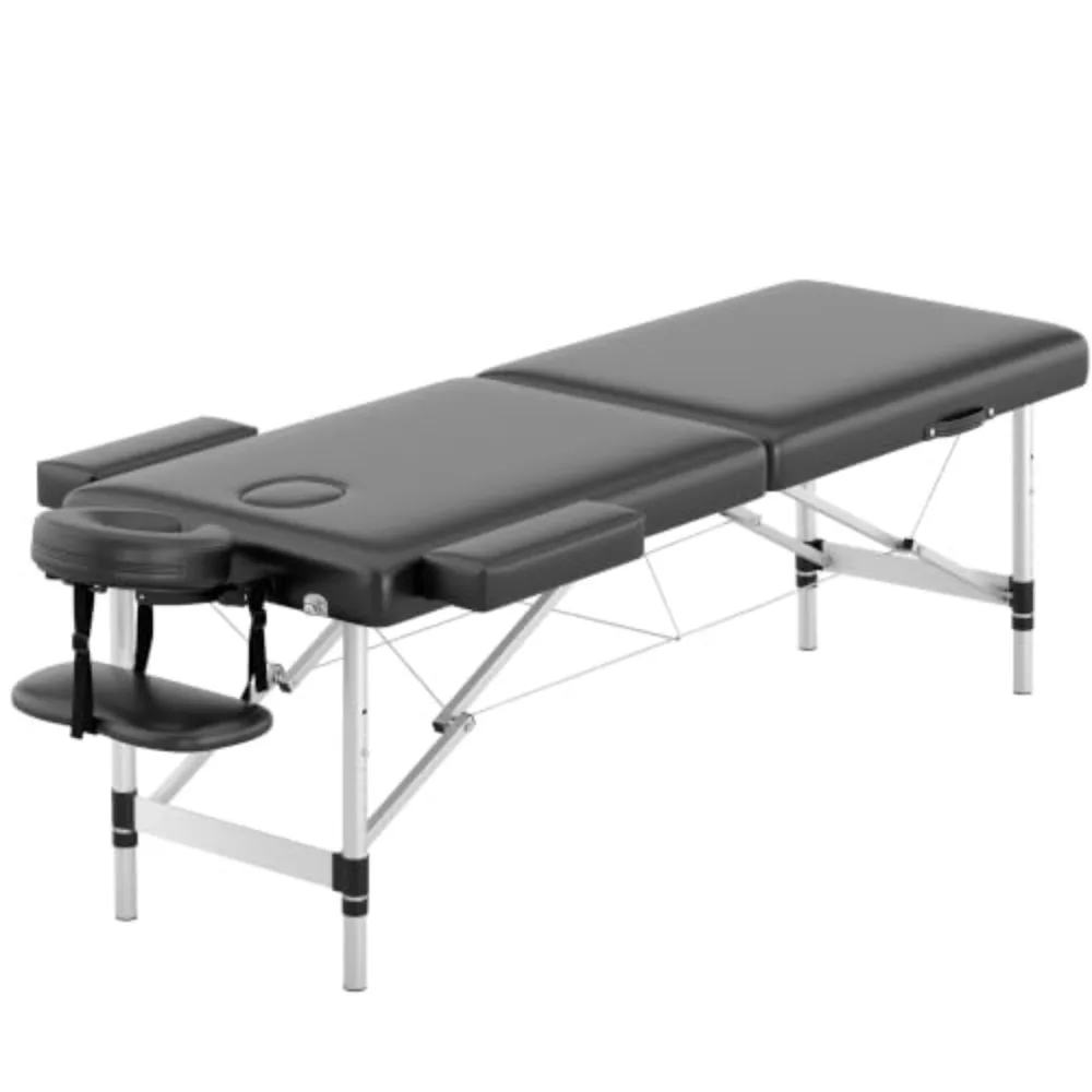 Massage Table,Portable 2Section Foldable Aluminum Lash Bed,Black | Height Adjustable Tatto Spa Bed with Face Cradle and