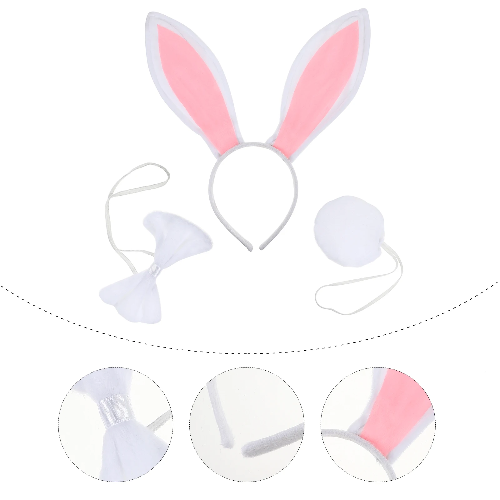 

3pcs Rabbit Ear Headband Set Bunny Headdress Stuffed Ears Hair Hoop Tail Cosplay Party Accessories Holiday Prop
