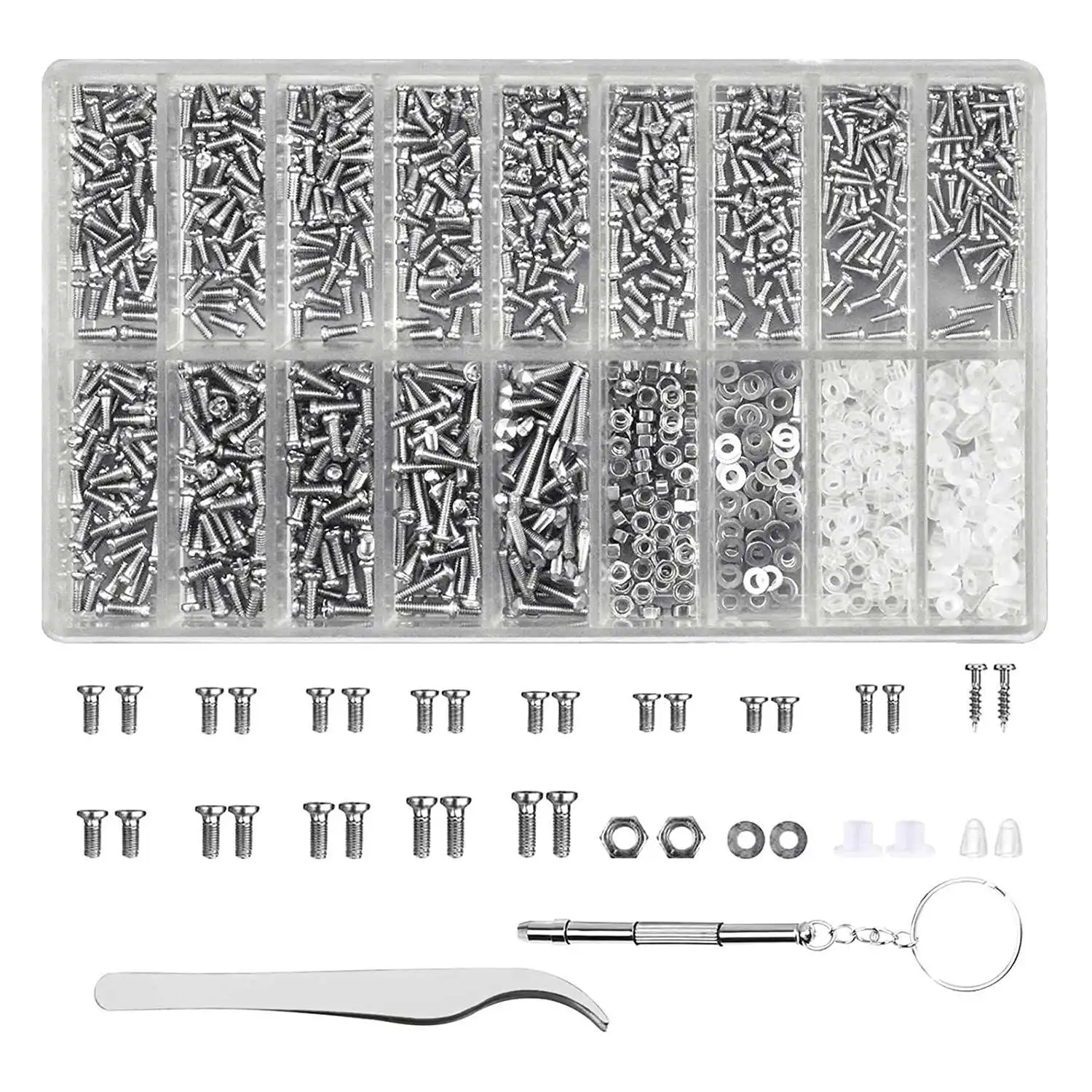 Óculos Repair Tool Kit com Mini Chave de Fenda e Pinça, Parafusos e Porcas Sortimento, 1000pcs