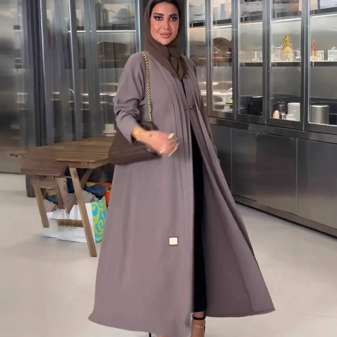 Eid Abaya Musulmano per Le Donne Arabo Abito Lungo Jalabiya Abiti con Bottone Singolo Ramadan Marocco Dubai Abaya Caftano Pieghe Abiti