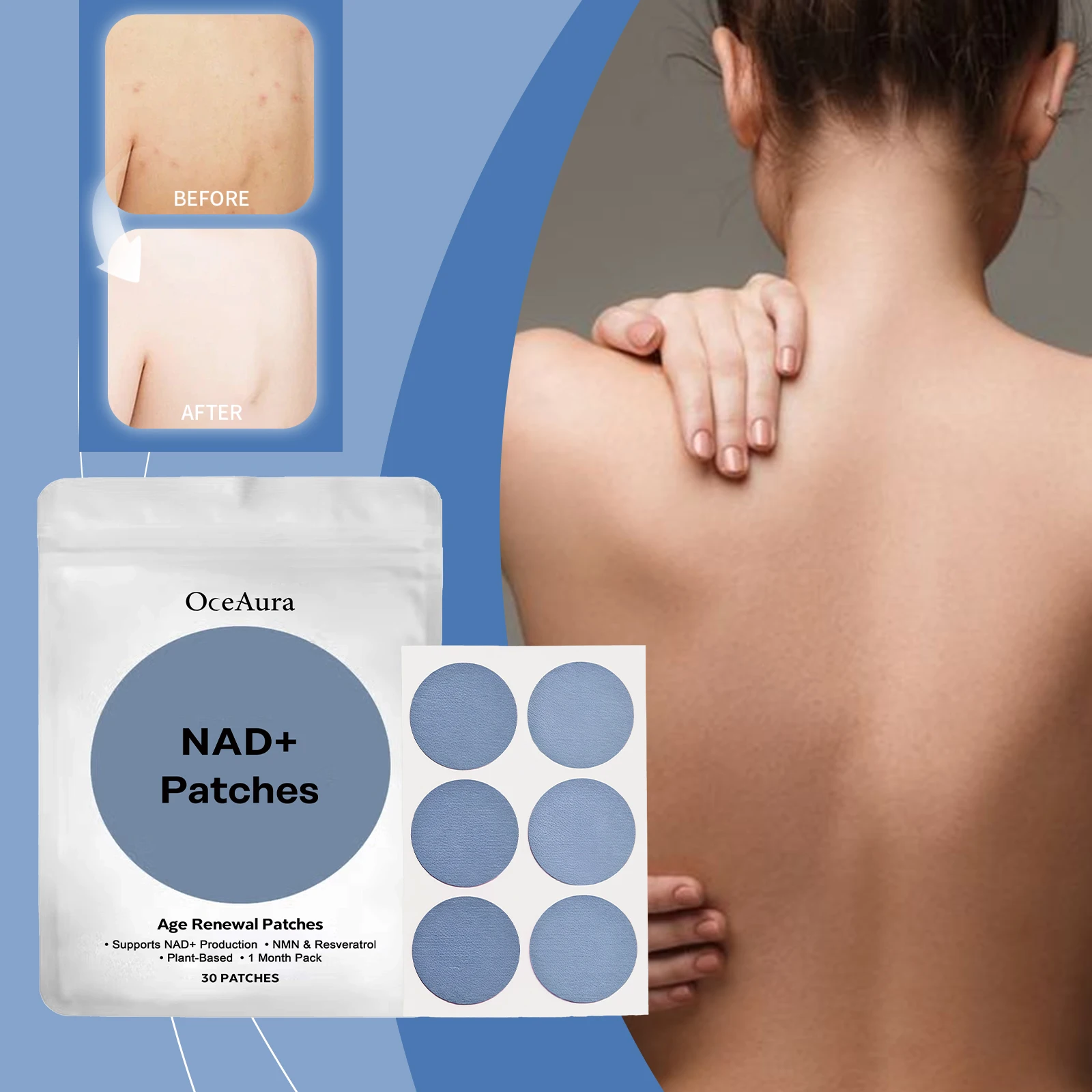 OceAura NAD+ Energy Boost Patches Enhance Focus & Cell Regeneration Immune Support Supplement for Vitality Rejuvenation Patches