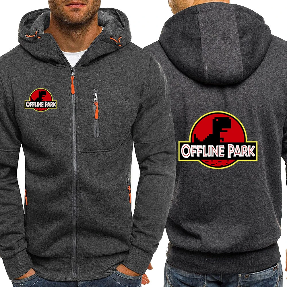 

2025 Spring Autumn No Internet Solid Color Zipper Hoodies Men's Cartoon Dinosaur Jurassic Offline Park Print Trendy Jacket Coats