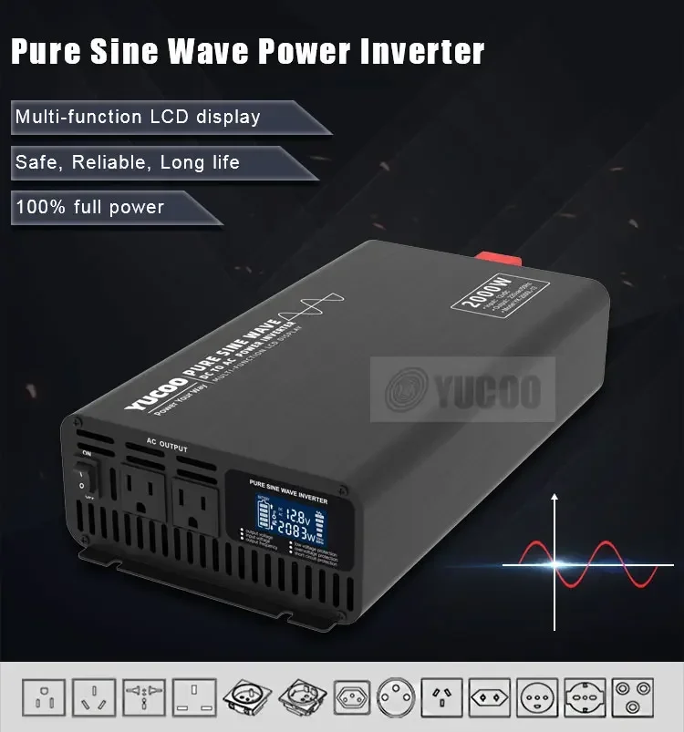 Hot sales2kw dc 12v 24v 48v to ac 220v pure wave sine power converter inverter