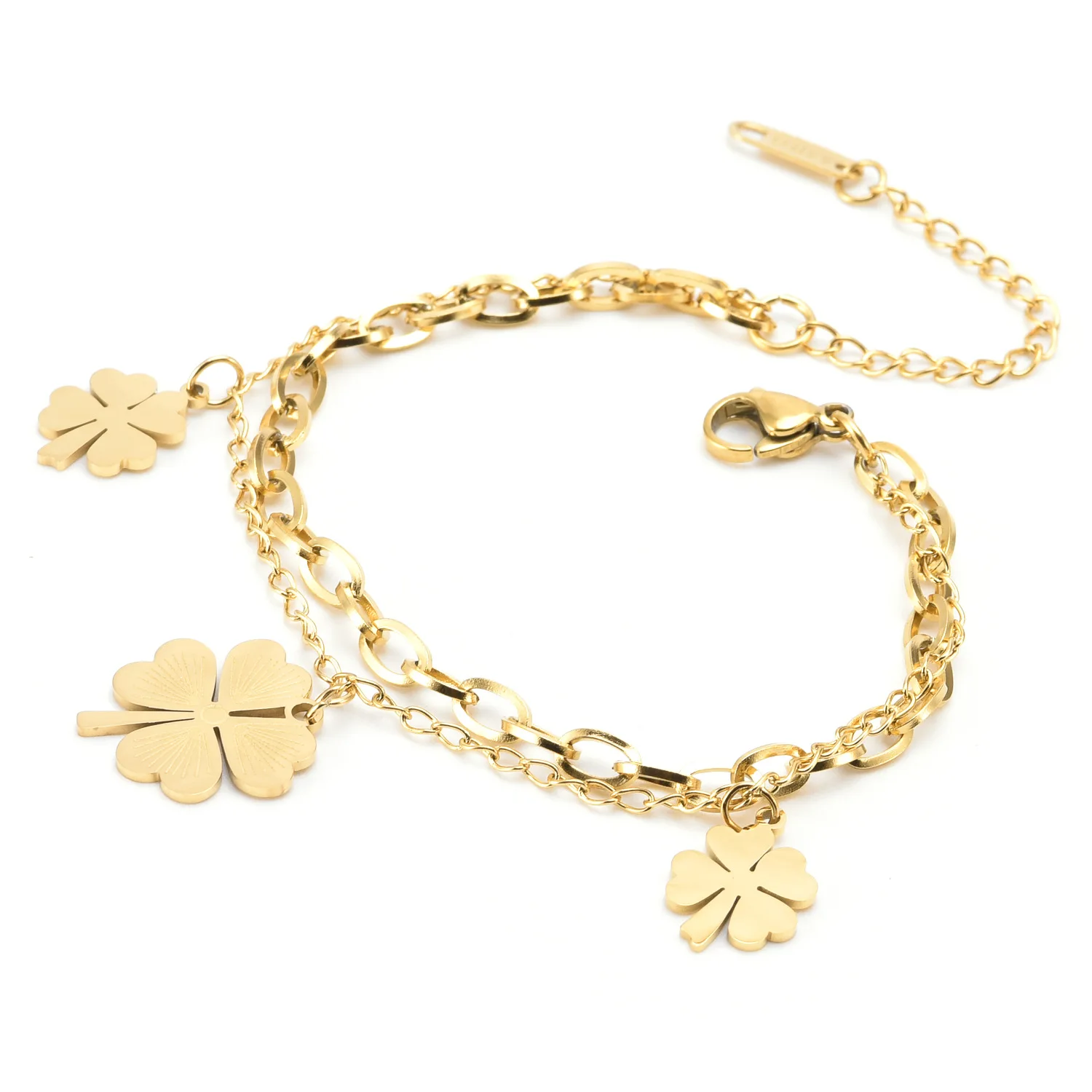 Lucky Clover Titanium Steel Bracelet Charm Chain 18K Gold Plated Waterproof Anti Allergy Jewelry Suitable for Women Girls Gift