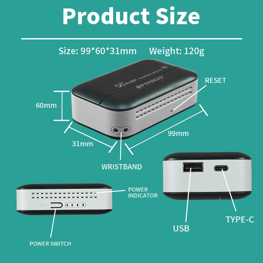 OPTFOCUS 4G lte Draagbare Modem Draadloze Router Powerbank USB TYPEC 4G Sim-kaart 10000Mah MIFI Modem 4G Mini Pocket Wifi Hotspot