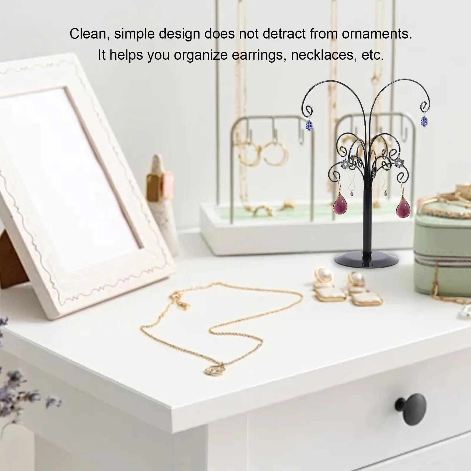 

2pcs Xmas Ornament Tree Display Stand Metal Ornament Holder Tree Jewelry Display Necklace Earring Organizer Hanger