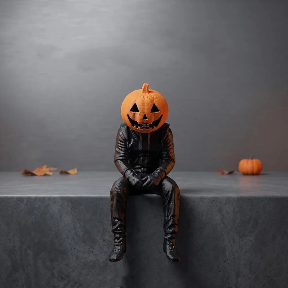 Halloween Tabletop Ornaments Pumpkin-headed Figure In Sitting Position Display Stand Furniture Gift Table Decoration