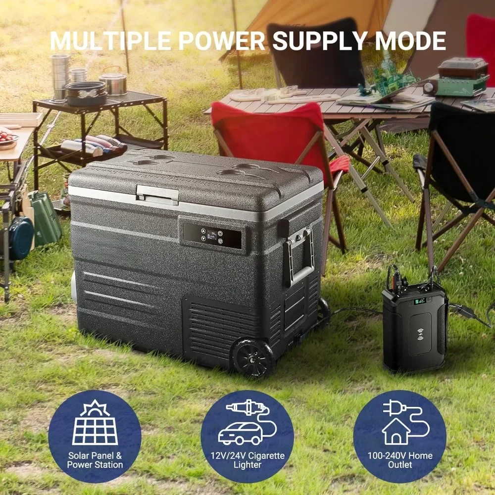 Réfrigérateur de voiture portable avec roues, réfrigérateur de voiture 12V, 58QT (55L), simple zone, contrôle Wi-Fi