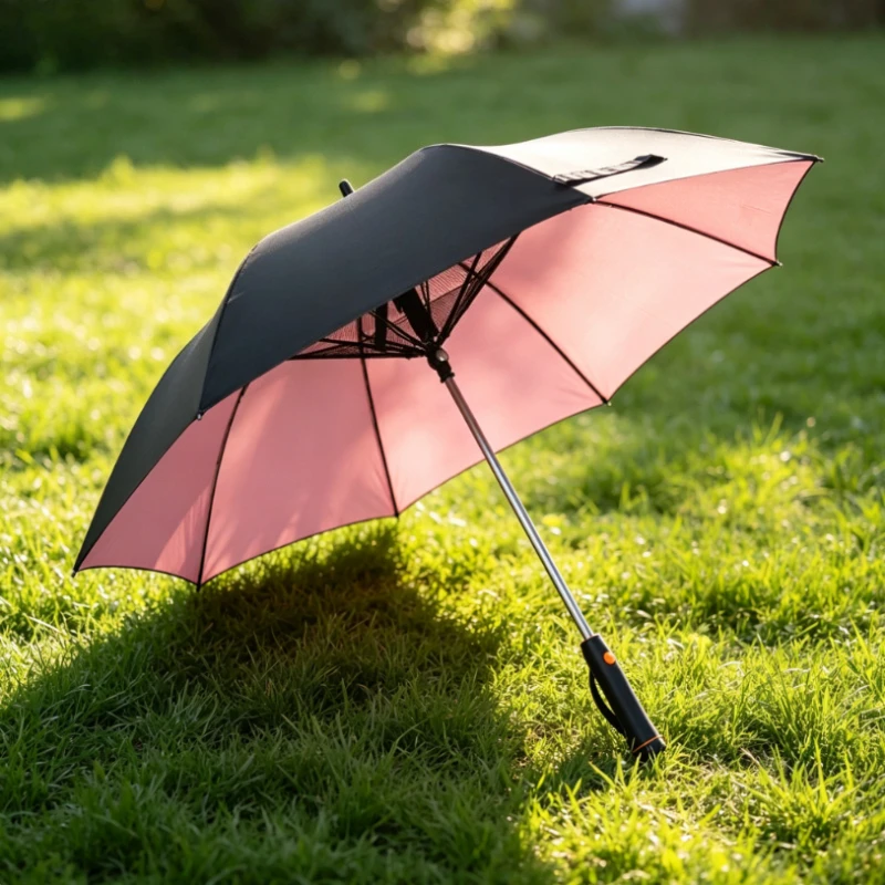 Black Coated Fan Umbrella Cooling Fan UV Block Rain Sun Shelter Strong Durable for Summer Outdoor Travel Daily Use 선풍기 우산