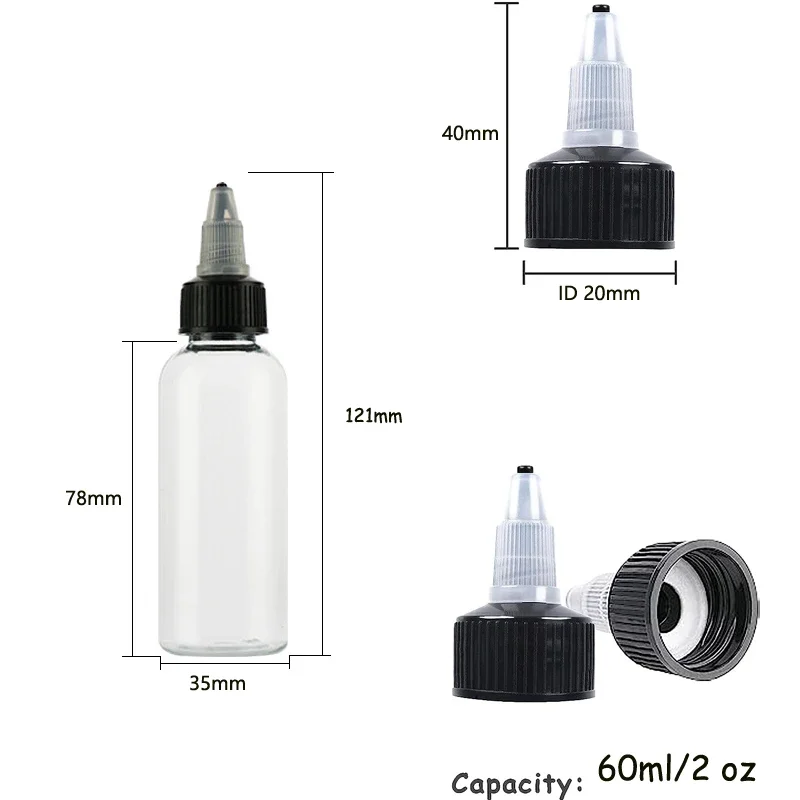 50 STKS 30 ml/60 ml/100 ml/120 ml Plastic Hervulbare Fles PET Olie Vloeibare Druppelflesjes Twist Top Cap Tattoo Pigment Inkt Containers