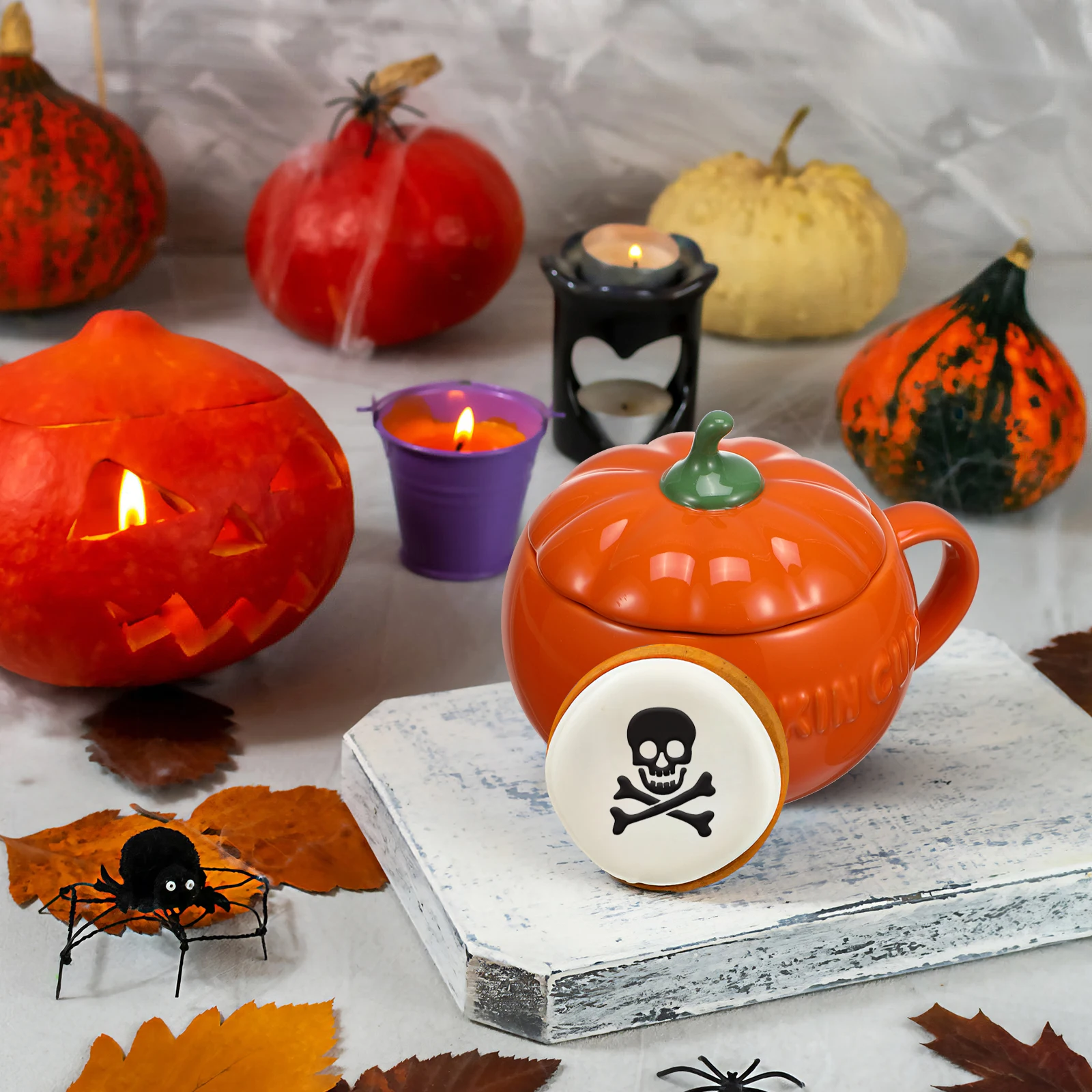 

2шт чашки с тыквой керамические креативные чашки для кофе с молоком на Хэллоуин с крышками чашка в форме тыквы