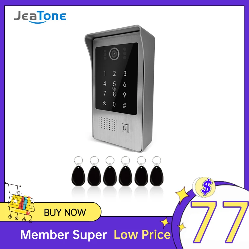 Jeatone-campainha impermeável de visão ampla, telefone de porta ao ar livre, suporte remoto de desbloqueio, trabalho com interfone, 1080p