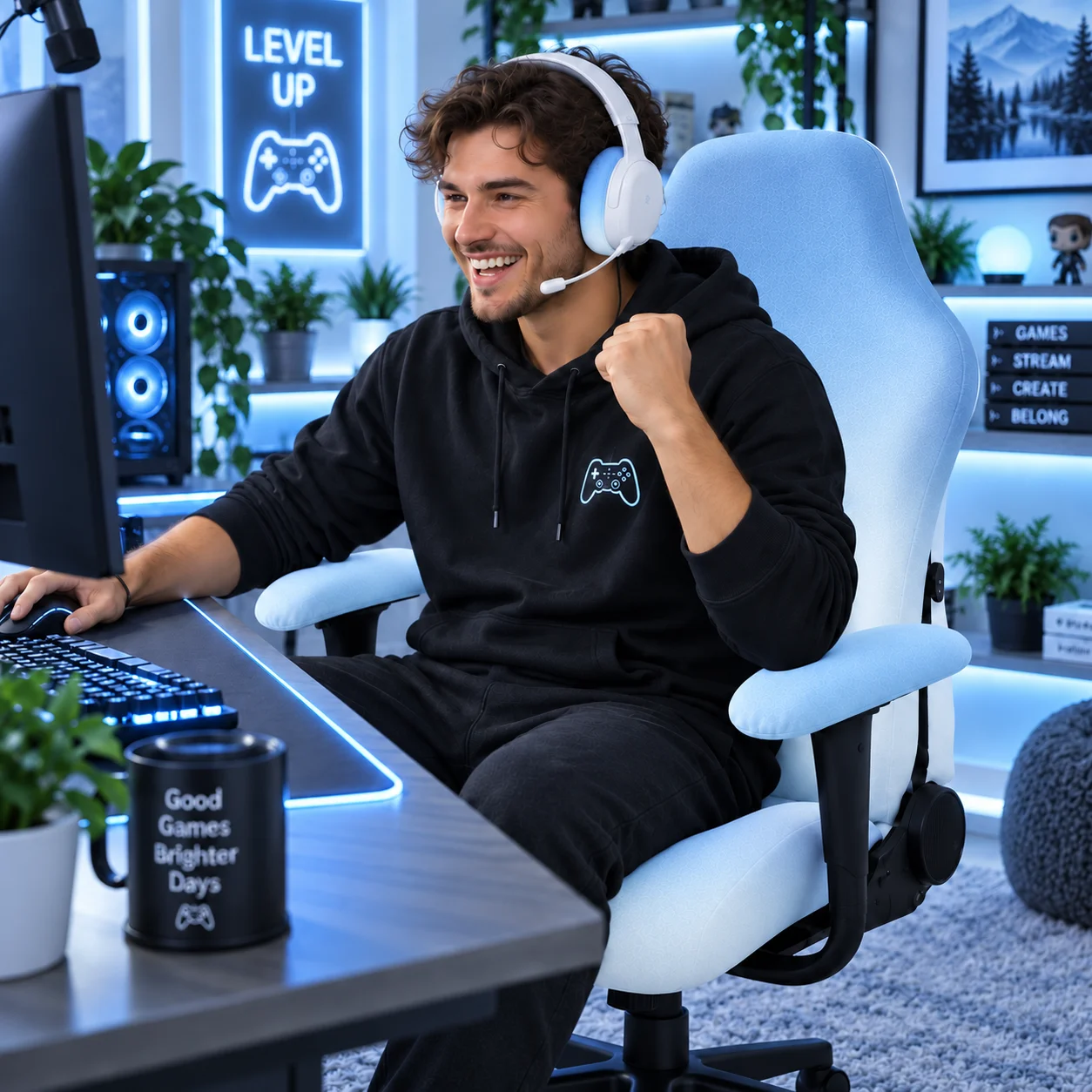 Custom Gaming Chair Cover Stretch Seat Back Armrest Slipcovers with Headphone Earpad Covers for Bedroom Home Office Gaming Decor
