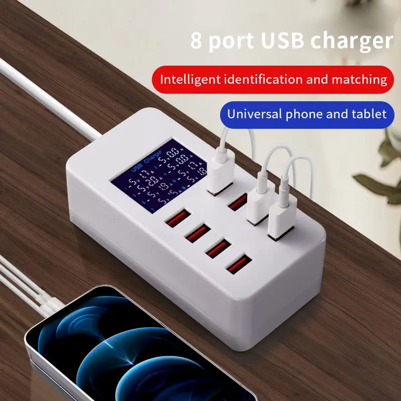 USB C 충전기 QC 3.0 8 포트 PD 고속 충전 전화 어댑터, 아이폰, 삼성, 샤오미, 화웨이용 멀티 포트 벽 충전기, 60W 