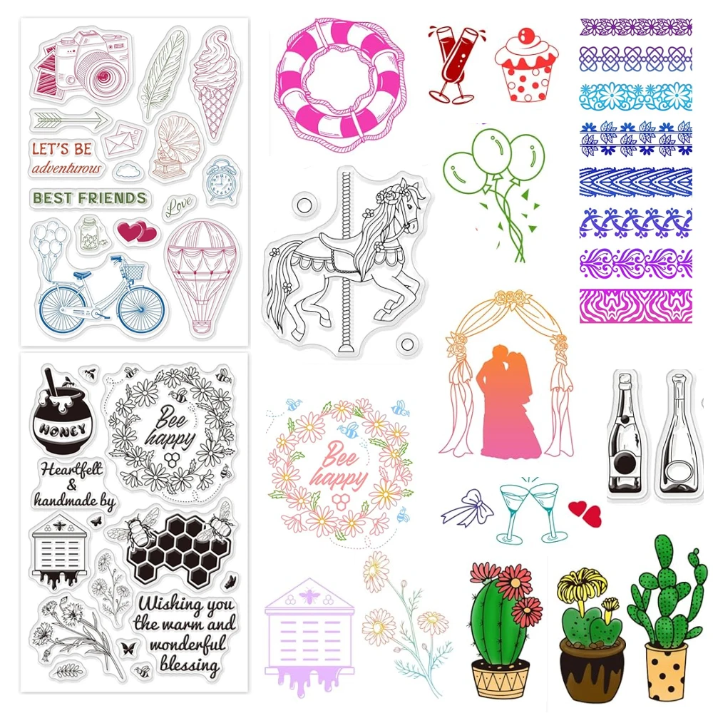 Daily Life Pattern Silicone Clear Stamps Camera Ice Cream Bicycle Theme for Card Making DIY Scrapbooking Photo Album Decorative