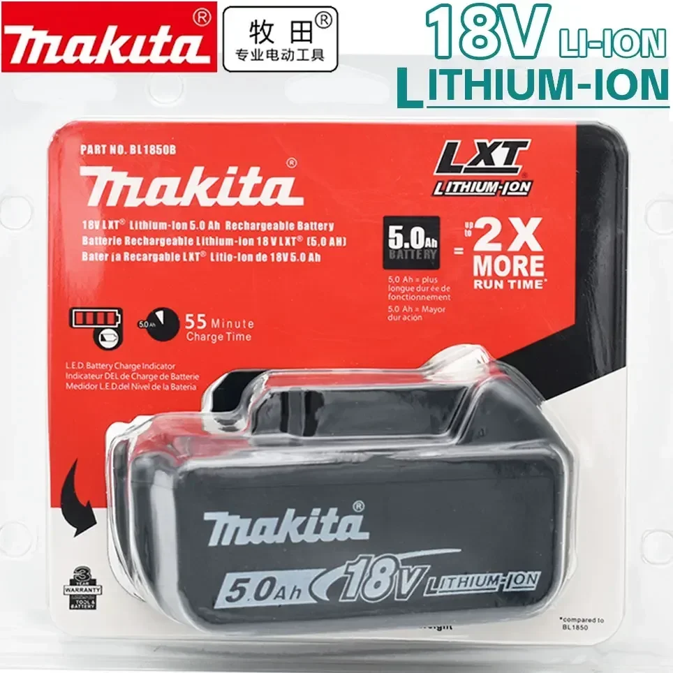 

100% Original Makita Rechargeable Power Tool Battery, Replaceable LED Lithium-ion, 5.0 Ah 18V LXT BL1860B BL1860BL1850 BL1830