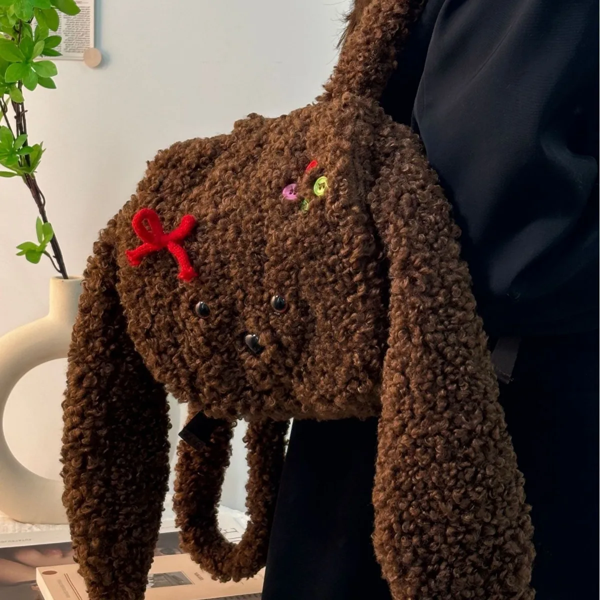 حقائب الظهر النسائية الكورية الإبداعية الكرتون لطيف أفخم جرو آذان ثلاثية الأبعاد Kawaii مضحك على ظهره عالية الجودة الفاخرة العلامة التجارية الحقائب المدرسية #3