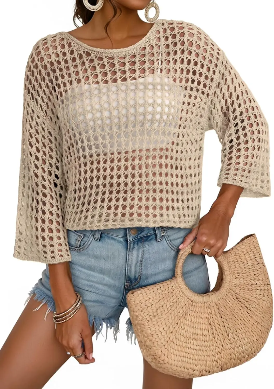 

Женский вязаный крючком свитер с ажурным узором, в полоску, с цветовыми блоками, повседневный, для пляжа и отпуска, как накидка