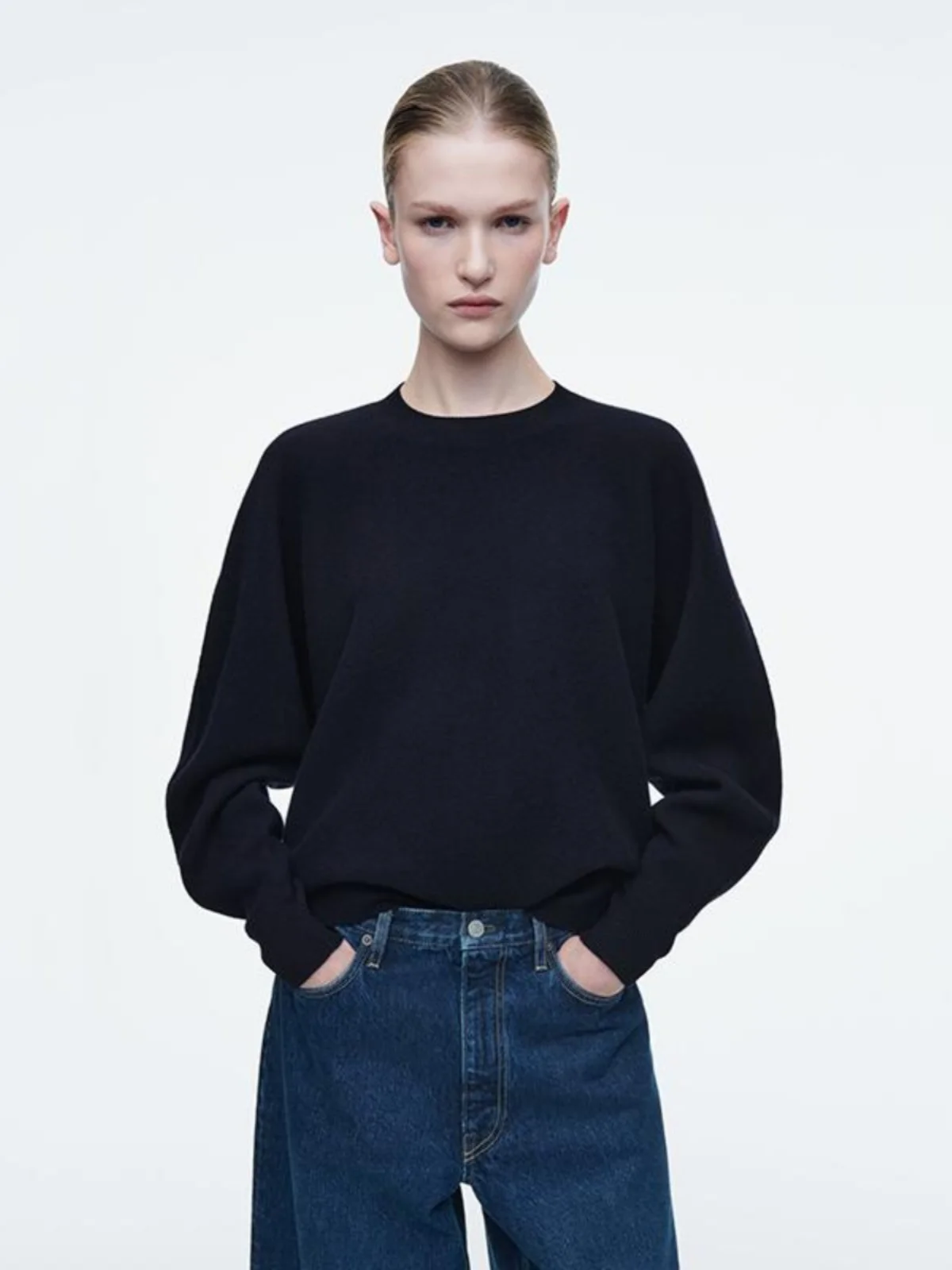 

Spring 2025 Women's Casual Knitted Sweater Double-sided Wool round Ne Pullover Commute Sle Thi Long Sve Basic Color