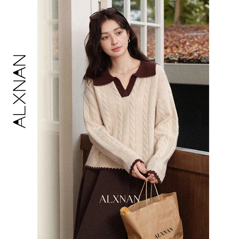 

ALXNAN Women Sweater Korean Style Vintage Knit Pullover Winter Warm Turtleneck Cable Knit Jumper Casual Female Tops 2025 L60917