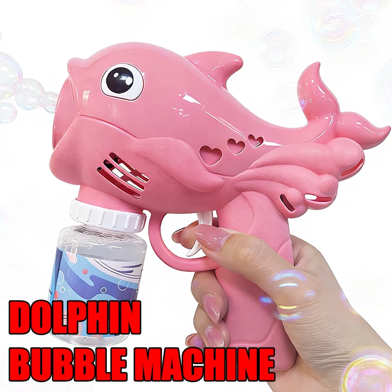 Cartoon-Delfin Seifenblasenmaschine Elektrische Seifenblasenpistole Automatisches Seifenblasenspielzeug mit Lichtern Automatischer Seifenblasenbläser Outdoor-Spielzeug