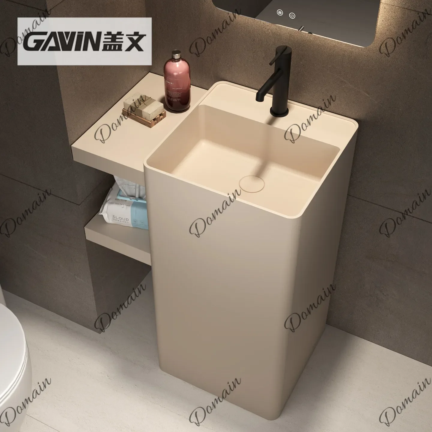 sBc Custom Double Layer Artificial Stone Washbasin Floor Standing Vanity for Small Bathroom Space Saving