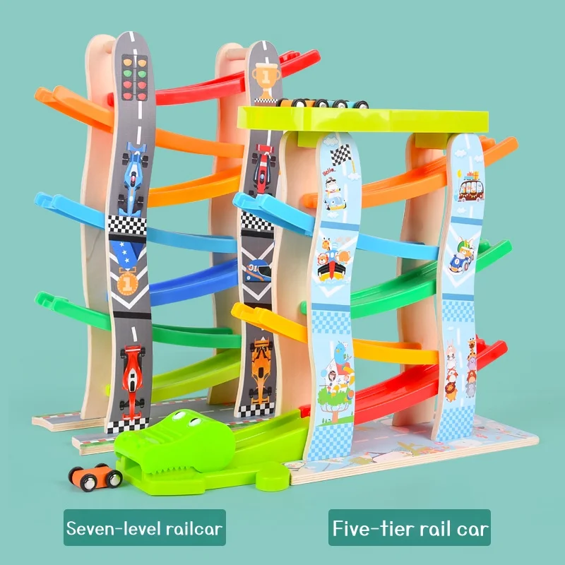 컬러풀 슬라이드 장난감: 카트가 트랙을 미끄러져 다가오며, 색깔을 분류하면서 물건을 운반합니다. 아이들은 언덕을 미끄러지면서 즐겁게 놀아요!