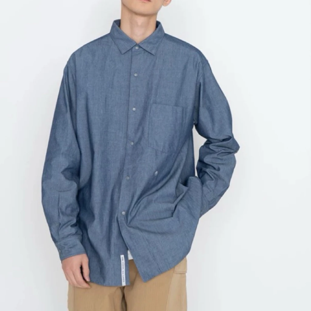 Japan fashion Retro Nanamica Chambray Casual Loose Indigo Washed Long sleeve Denim Cotton Shirts