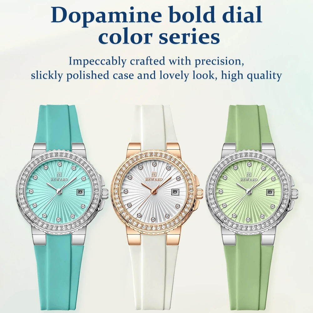 2025 مكافأة جديدة ساعة كوارتز نسائية حزام سيليكون موضة فاخرة التقويم المرأة ساعة ذهبية وردية بسيطة