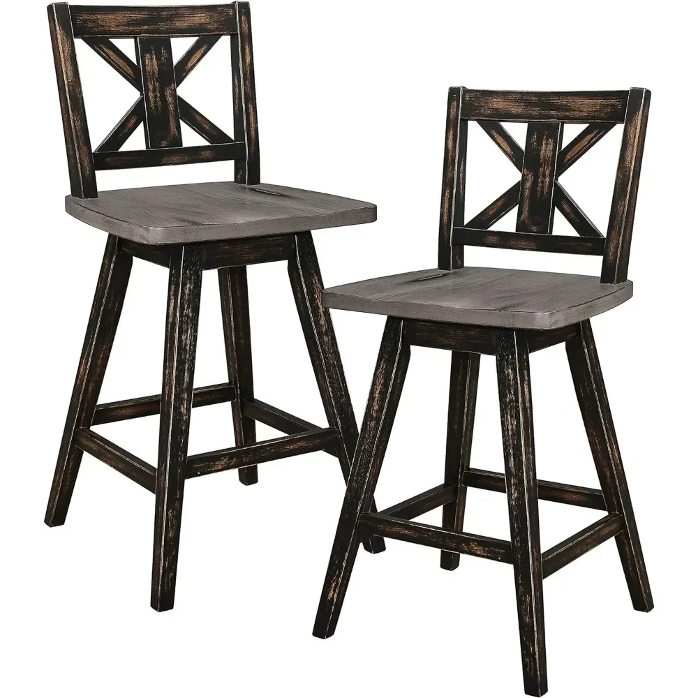 

Bar Stools Set of 2, Solid Wood Kitchen Island Counter Barstool with Back and Footrest, Bar Chair