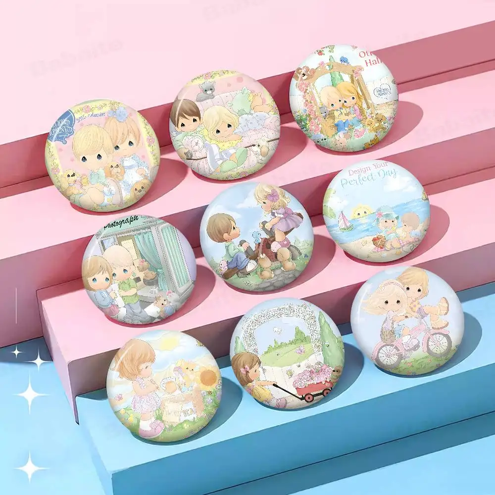 Precious Moments Cute Round Button Pins Slogan Creative Brooches Backpack Clothes Decoration Fashion Cartoon Jewelry Gifts