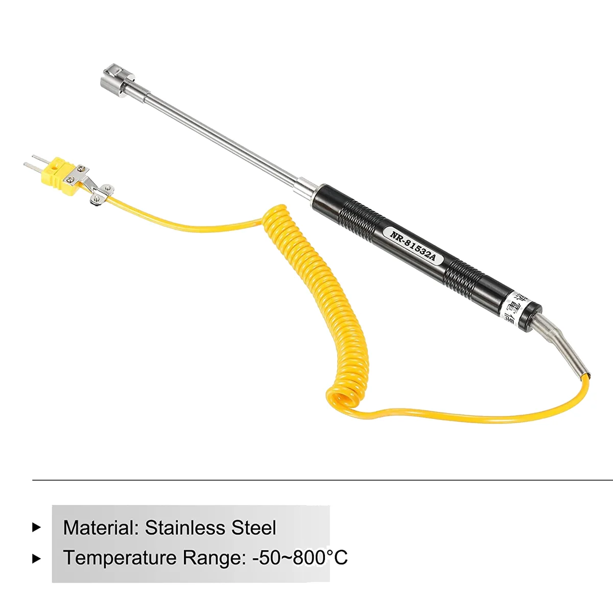 K Type Surface Thermocouple Temperature Probe Sensor Stainless Steel -58 To1472°F (-50 To 800°C) 6.6Ft 15Mm OD