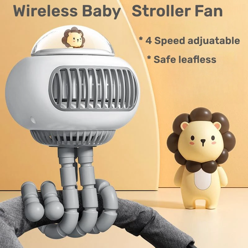 Portable Baby Stroller Fan USB Rechargeable 3600mAh Shake Head Handheld Clip Flexible Octopus Portable Table Mini Fan For Kids